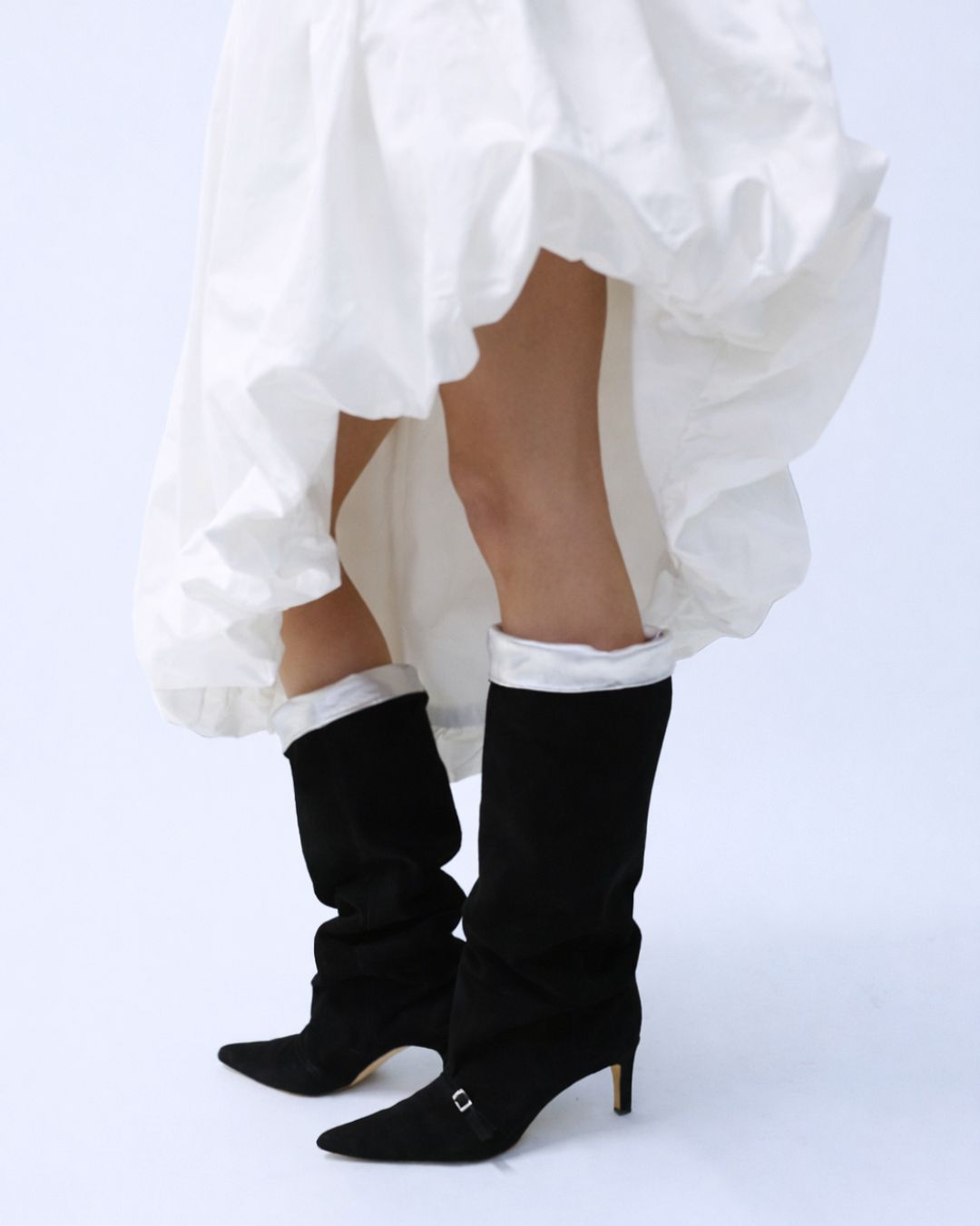 KALDA Black knee-high boots with silver foldover