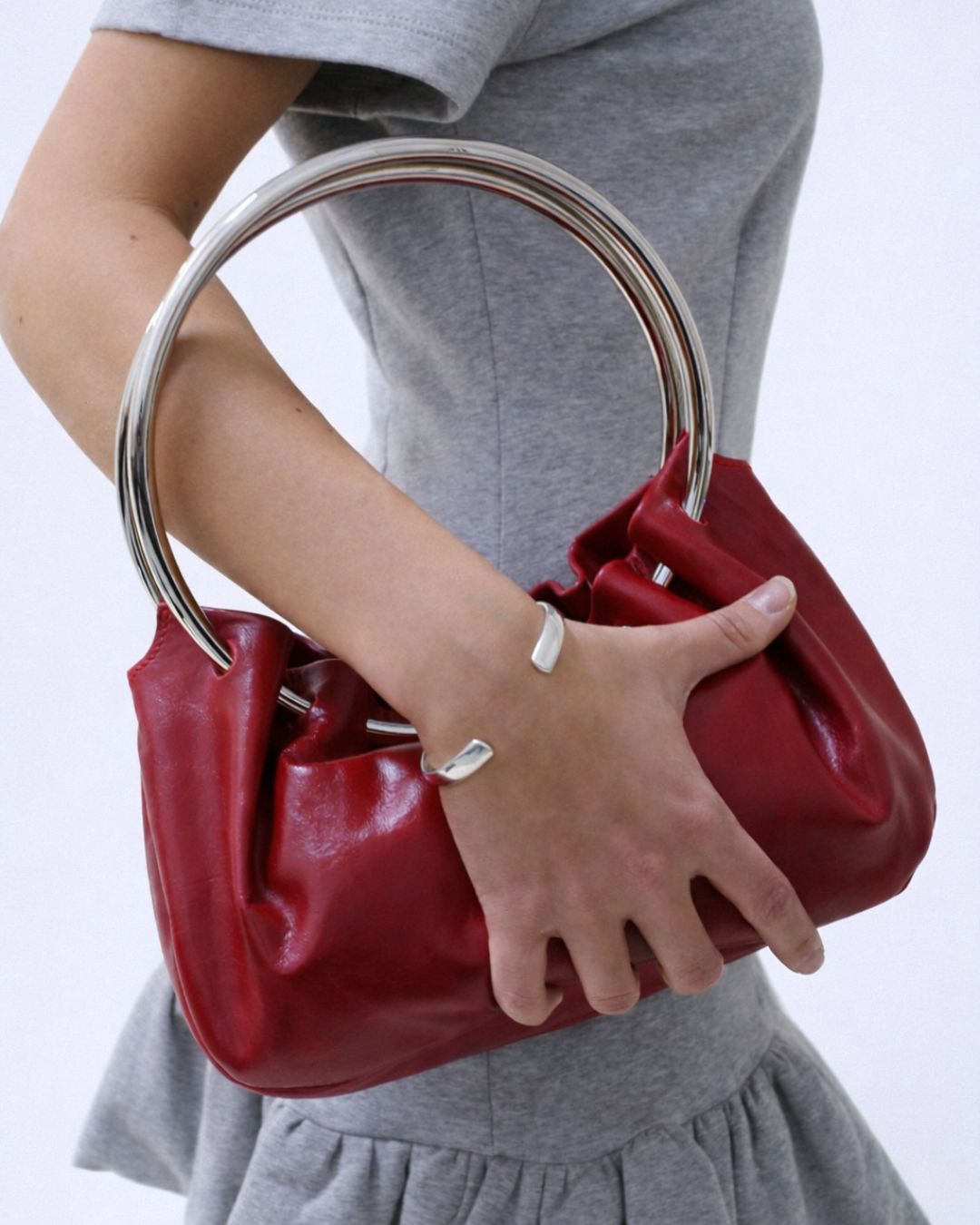 KALDA red leather handbag with silver handle 