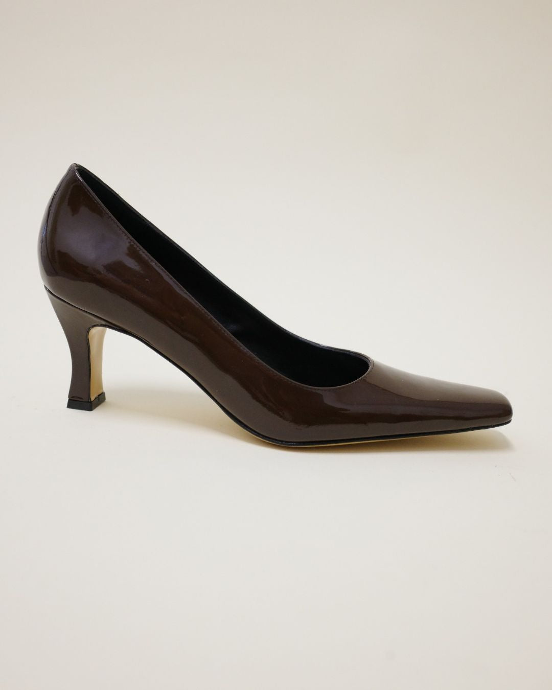 KALDA brown patent leather square toe heels side view