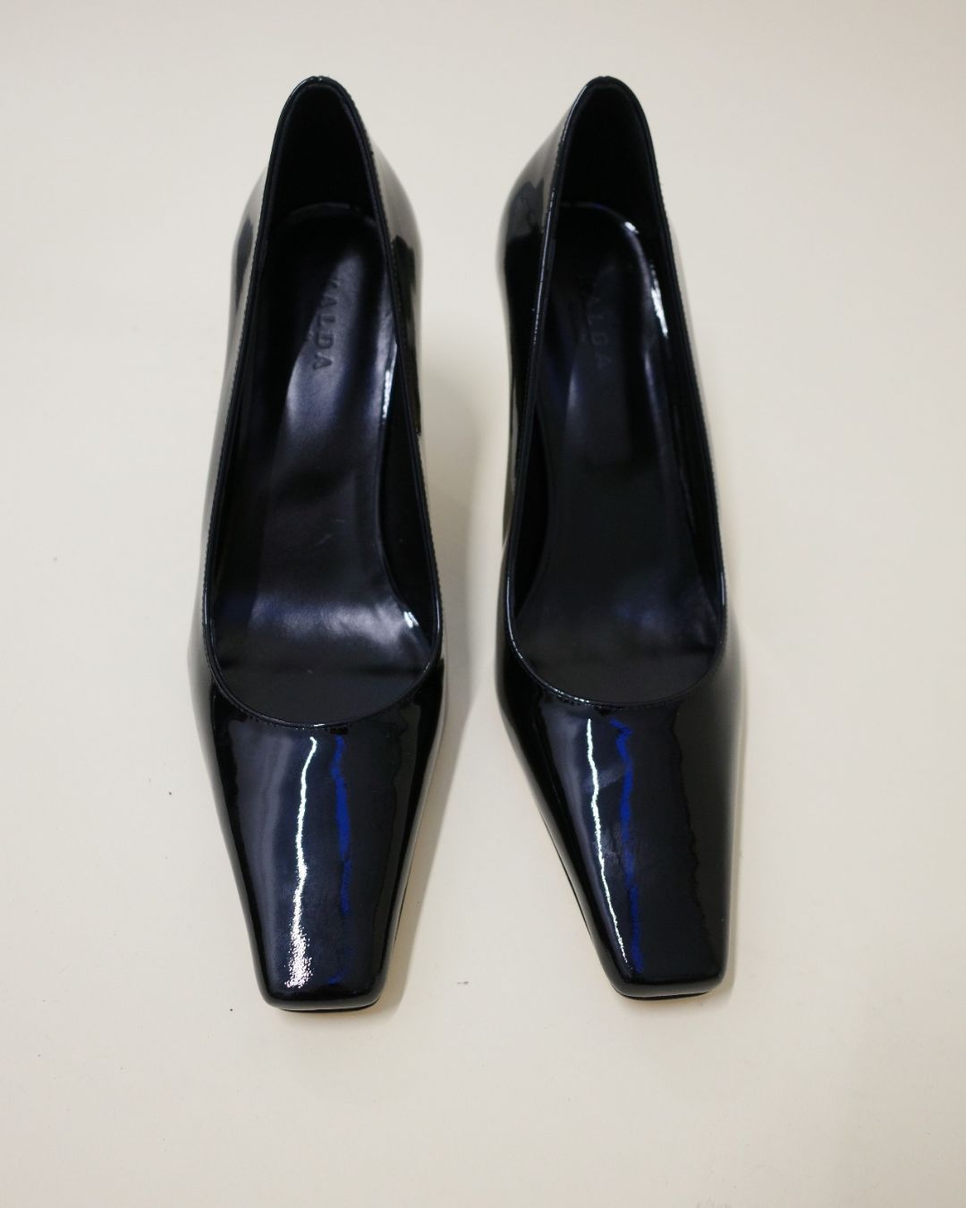 KALDA black patent  square toe pumps 